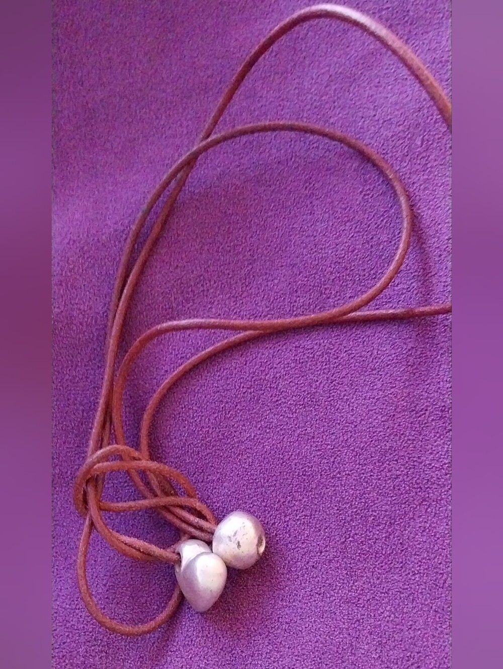 Leather Cord Necklace with Silver Bead Accents - Brown